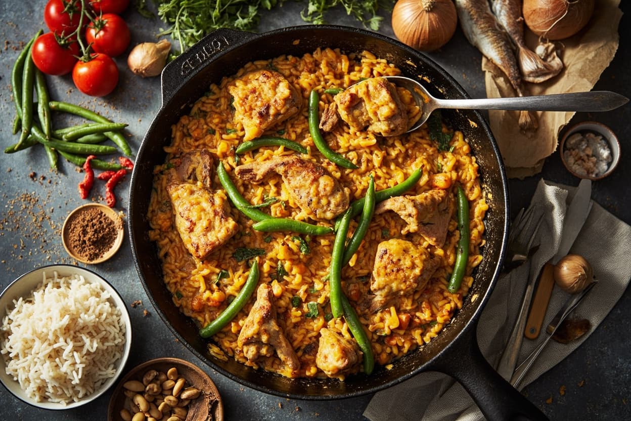 Paella Valenciana with Chicken, Green Beans and Saffron