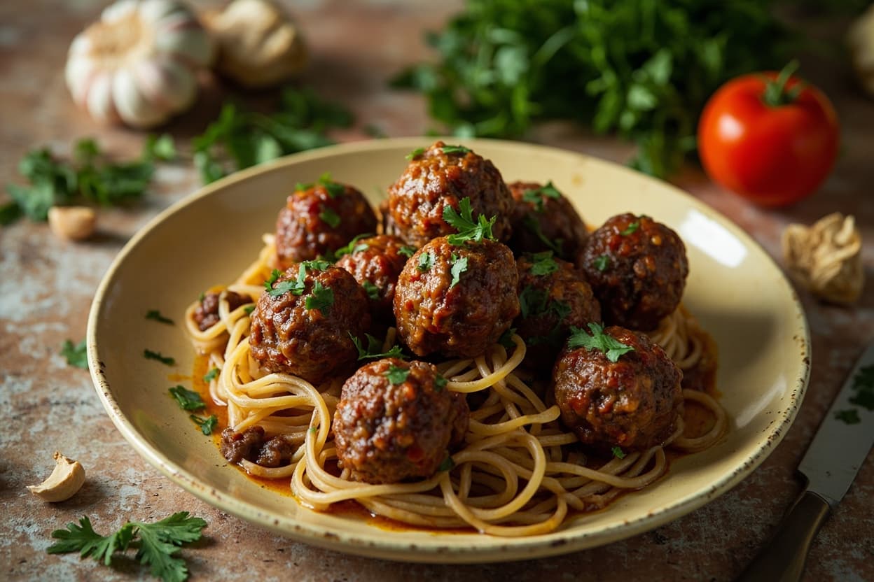 Pan-Fried Garlic Beef Meatballs with Parsley