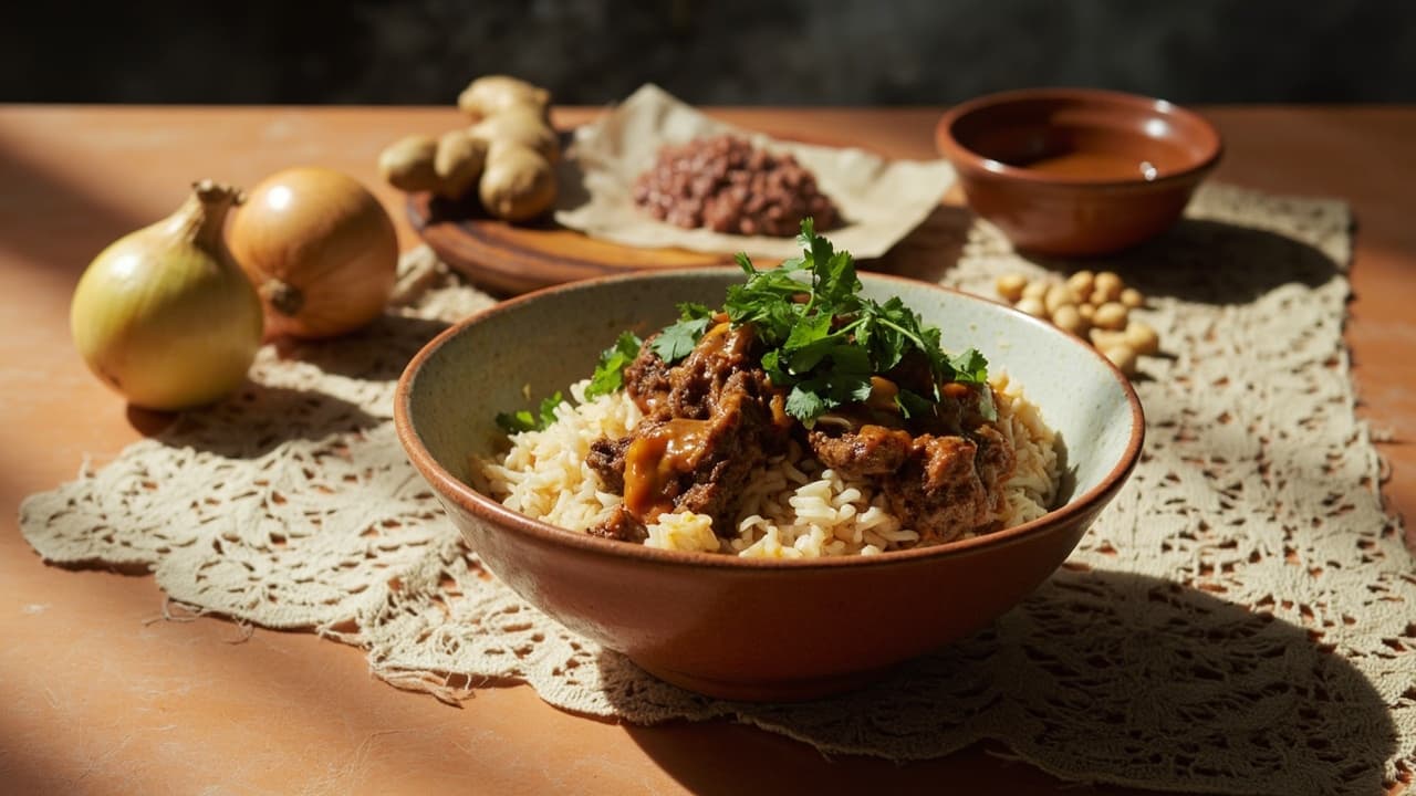Peanut Ginger Rice Bowls with Spiced Beef