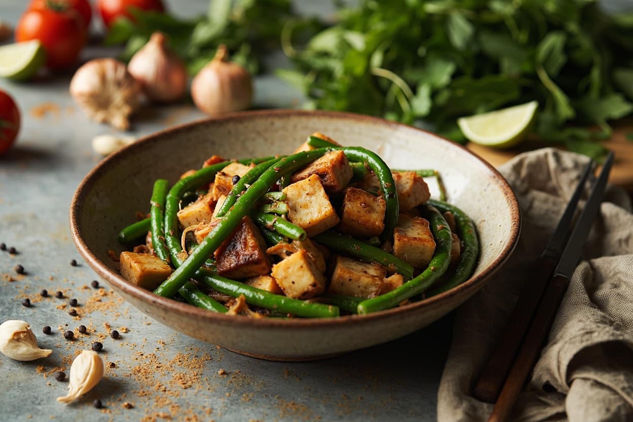 Pepper-Lime Tofu Stir-Fry with Green Beans