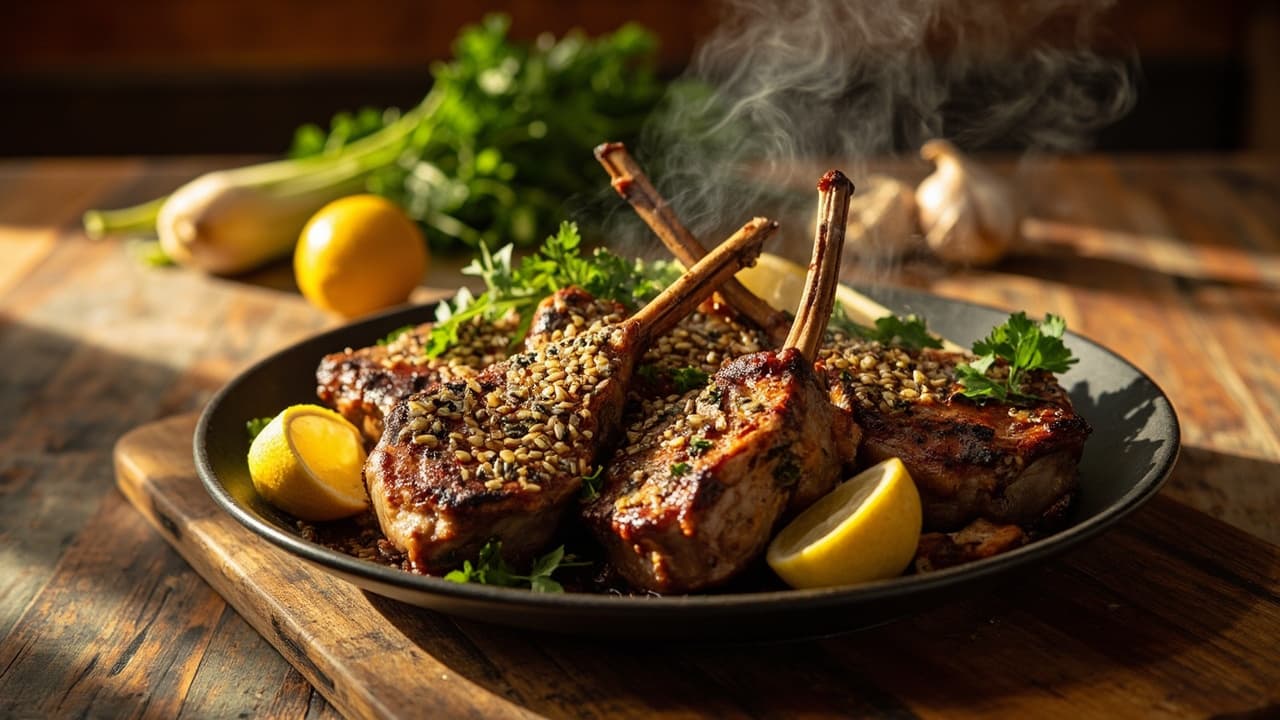 Peri-Peri Lamb Chops with Charred Fennel and Pumpkin-Seed Crust