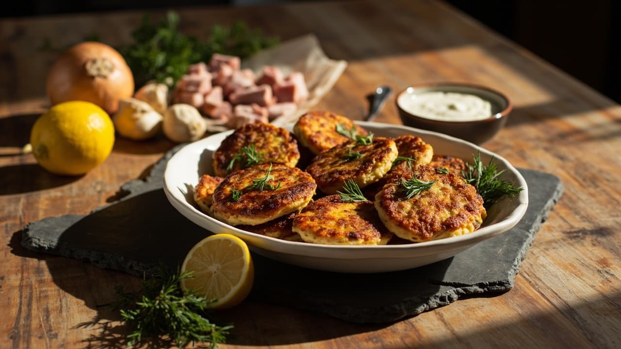 Pinto Bean and Pork Belly Fritters with Dill