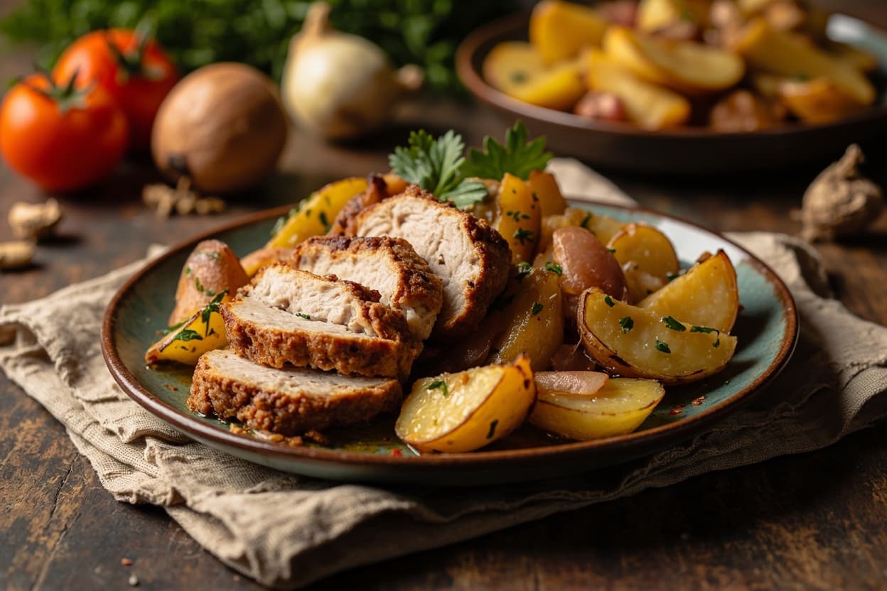 Pork Loin Fritada with Roasted Potatoes