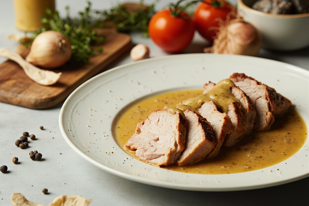 Pork Loin with Mustard Pan Sauce