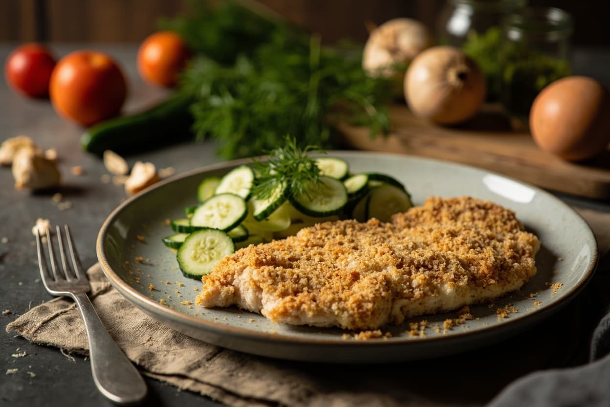 Pork Schnitzel with Cucumber Dill Salad