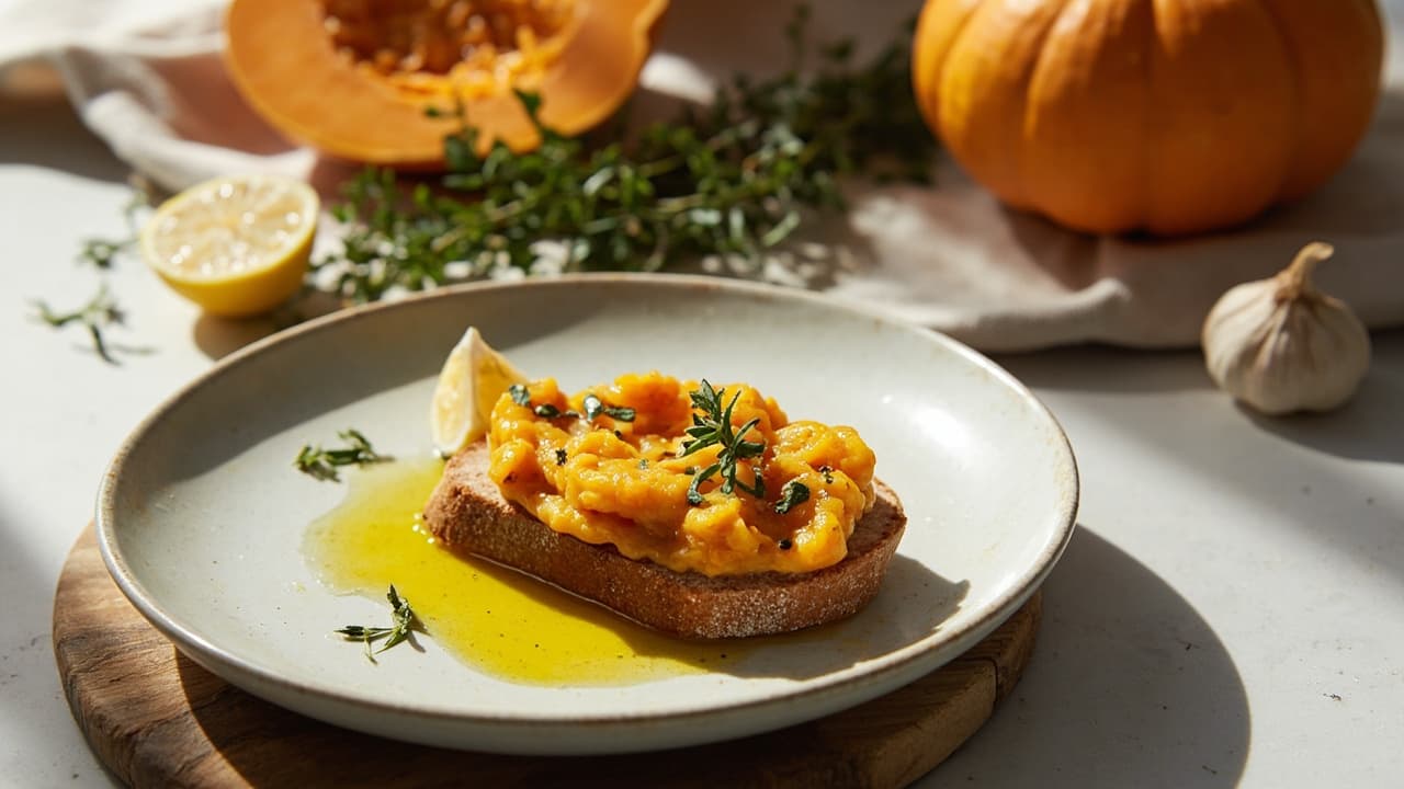 Pumpkin and White Bean Crostini with Thyme and Garlic