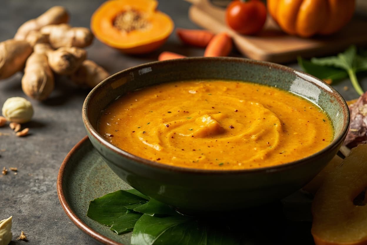 Pumpkin Soup with Ginger and Fiery Pepper