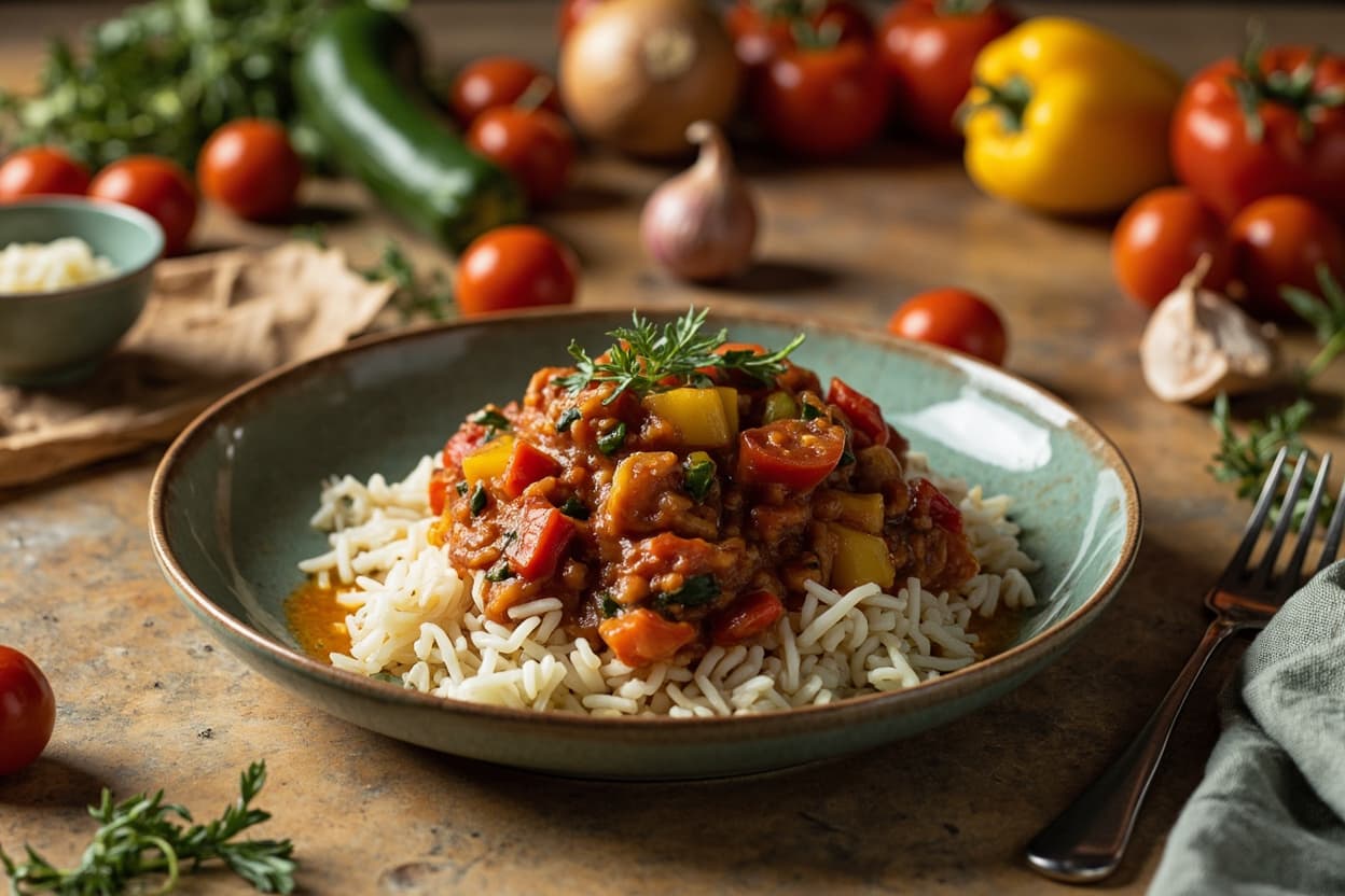 Ratatouille over Saffron Rice