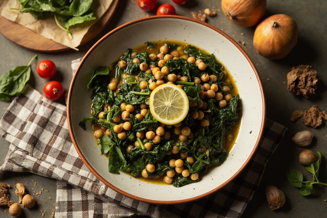 Revithada Lemon Chickpea and Spinach Stew