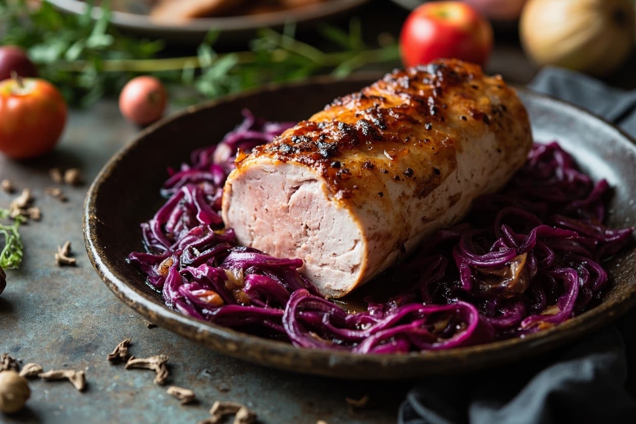 Roast Pork Loin with Braised Red Cabbage
