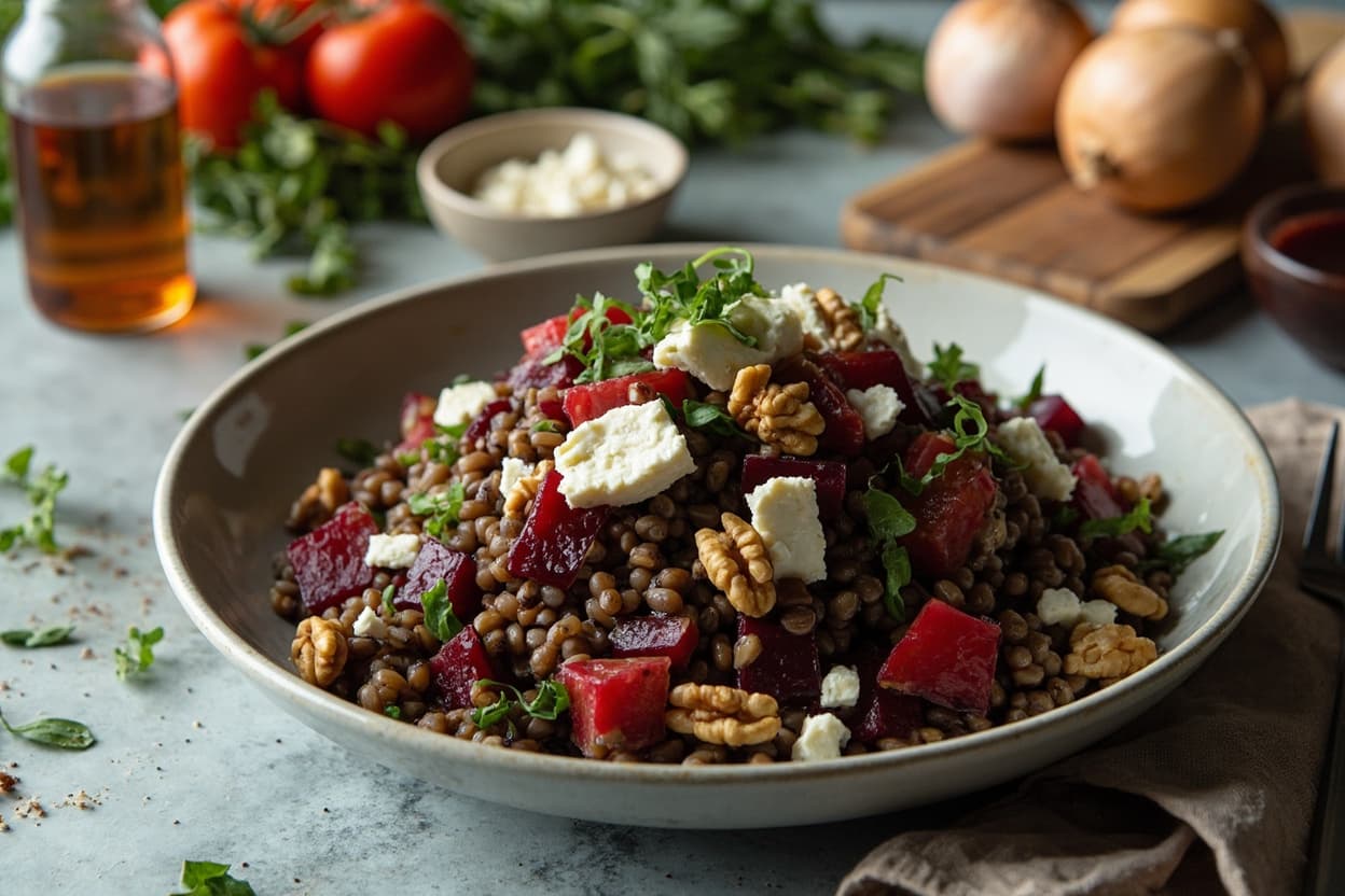 Roasted Beet and Lentil Salad with Feta
