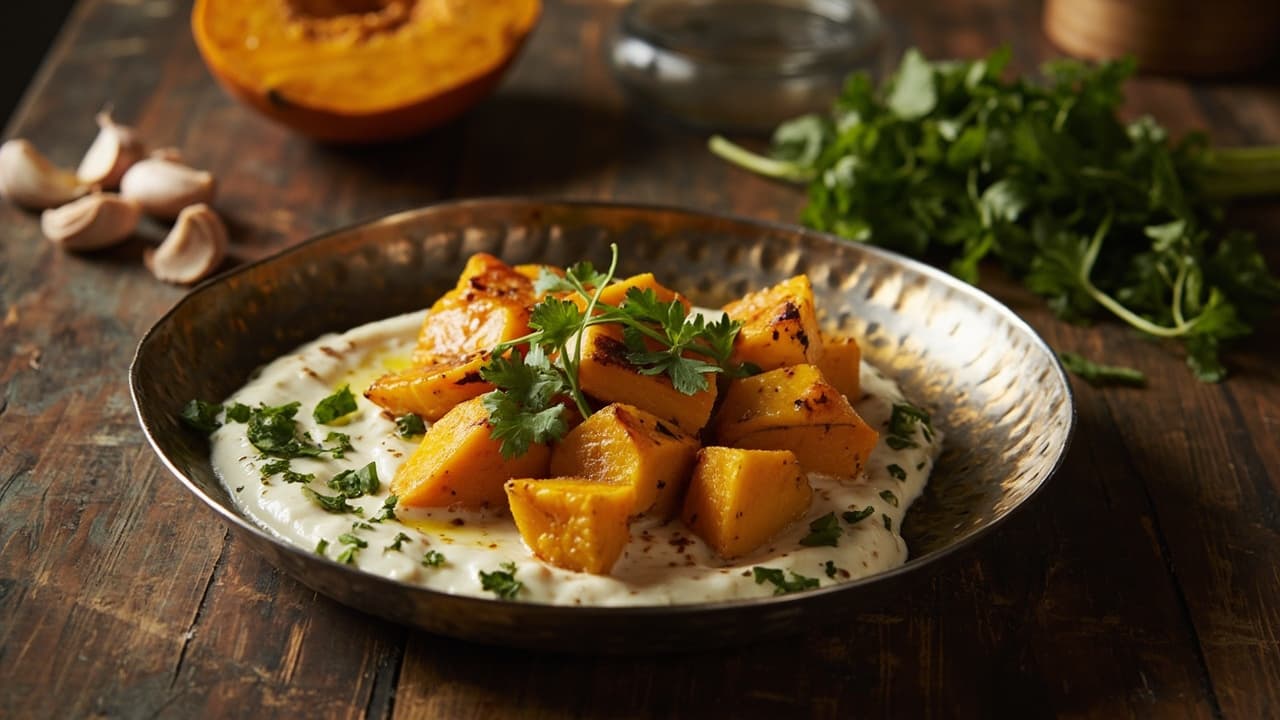 Roasted Butternut Squash Bites with Cumin-Yogurt Swirl