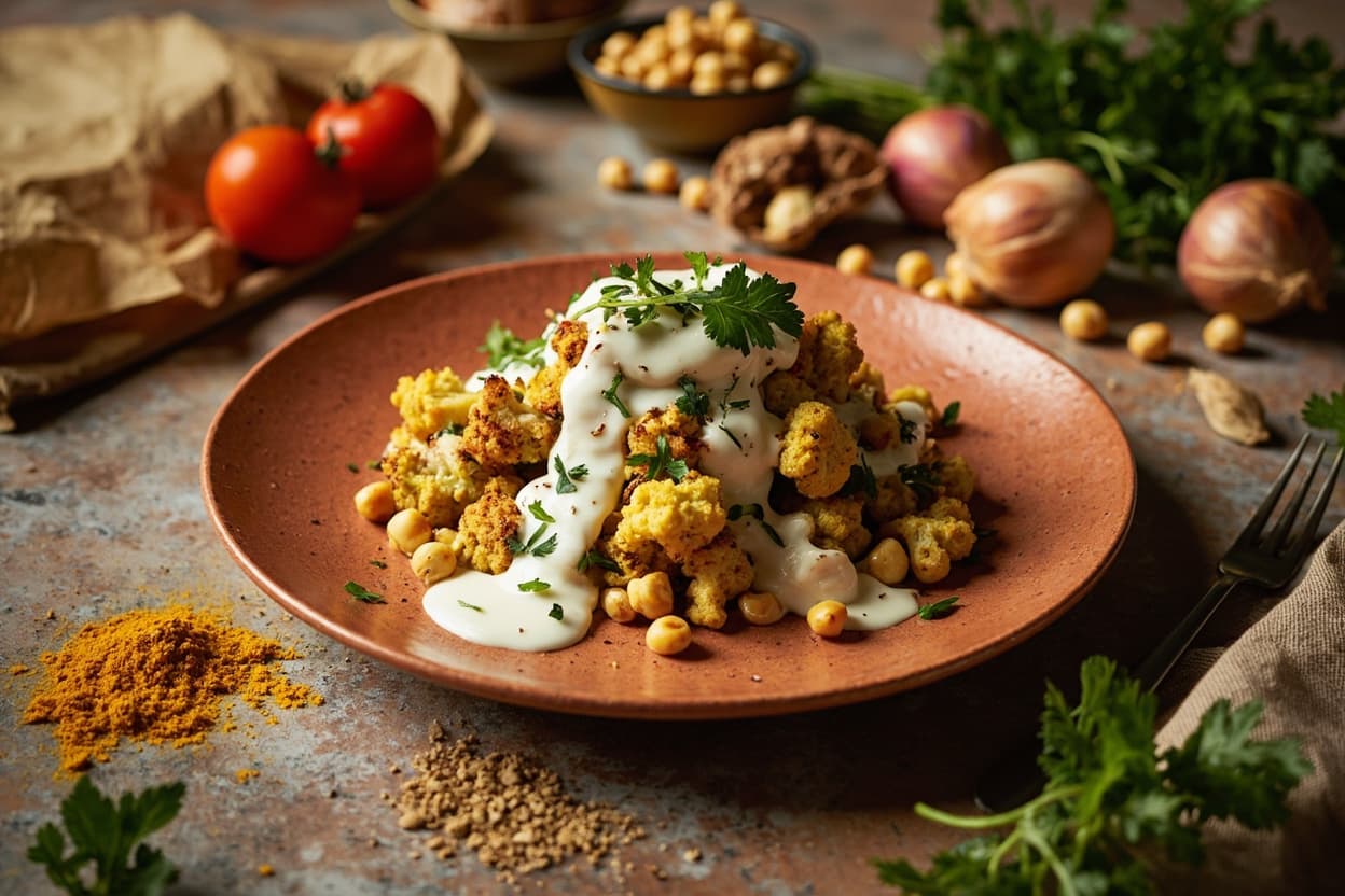 Roasted Cauliflower and Chickpeas, Cumin Yogurt