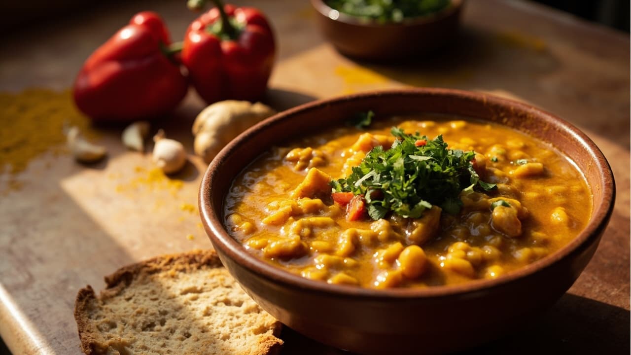 Roasted Red Pepper and Lentil Stew with Turmeric