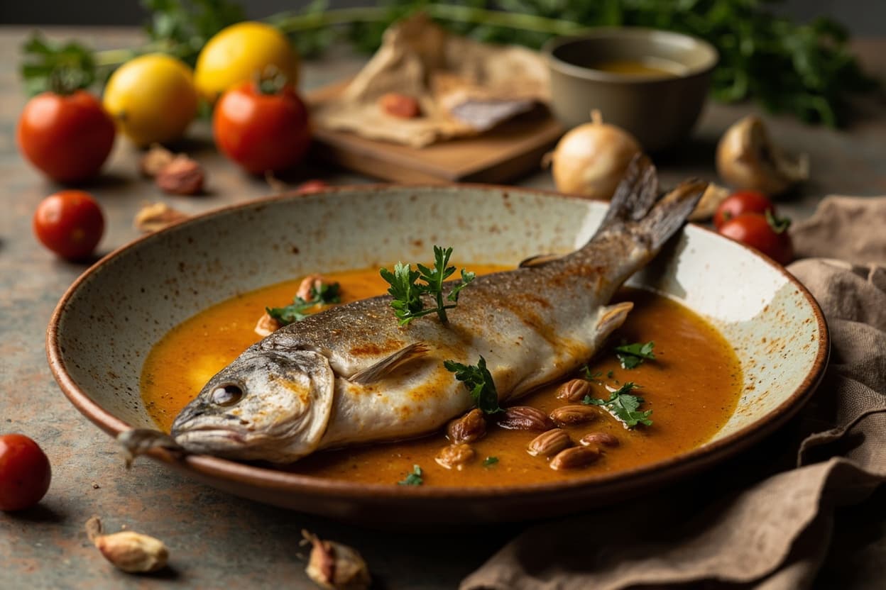 Roasted Trout with Almond Garlic Sauce