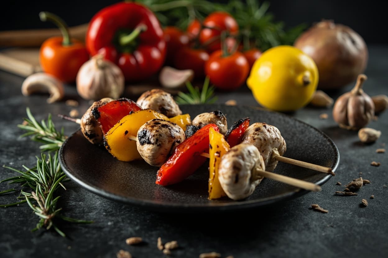 Rosemary Mushroom and Pepper Skewers