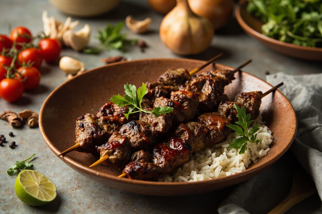 Sach Ko Ang, Sweet Pepper-Lime Beef Skewers