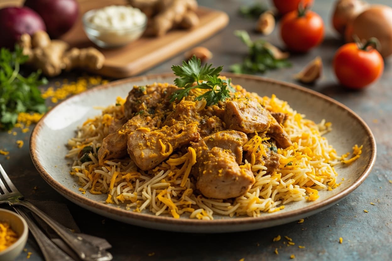 Saffron Chicken Biryani over Basmati