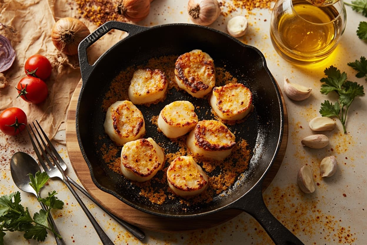 Saffron-Garlic Seared Scallops