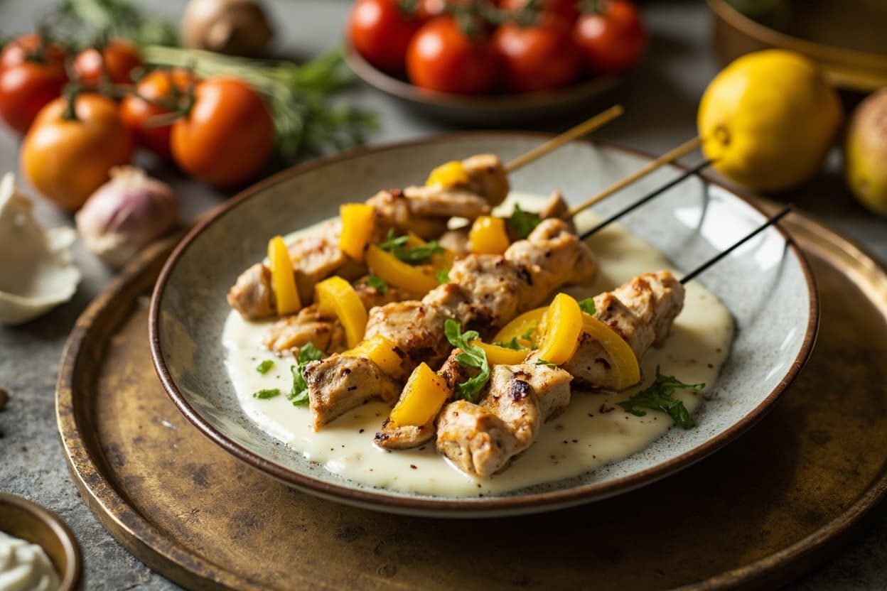 Saffron-Lemon Chicken Skewers, Herbed Yogurt