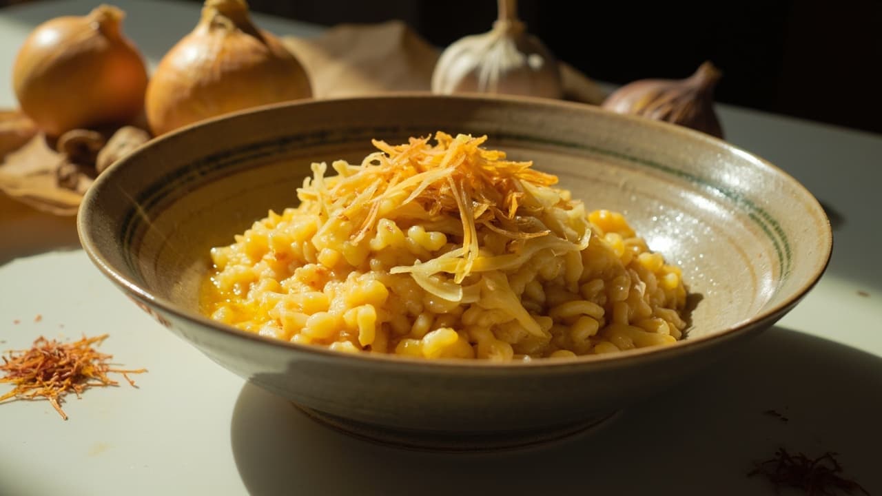 Saffron Risotto with Brown Butter and Crispy Shallots