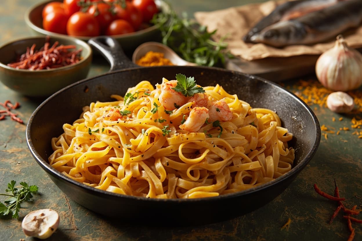 Saffron Shrimp Pasta with Garlic