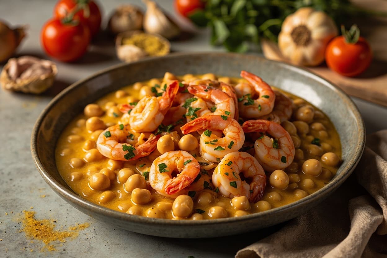 Saffron Shrimp with Chickpeas and Garlic
