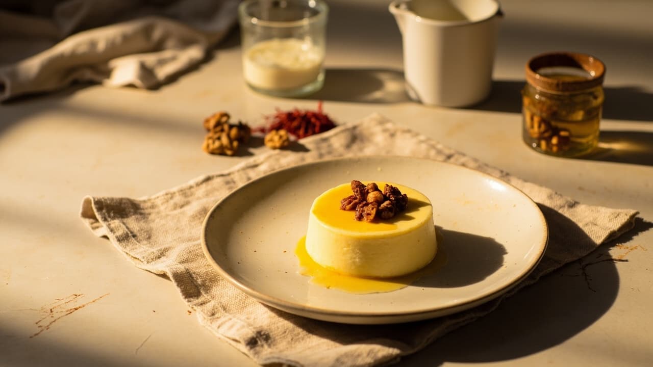Saffron Yogurt Panna Cotta with Candied Walnuts