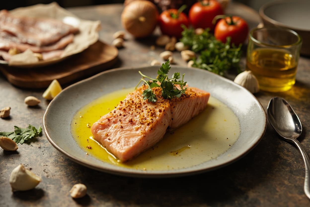 Salmon Baked in Lemon and Garlic Oil