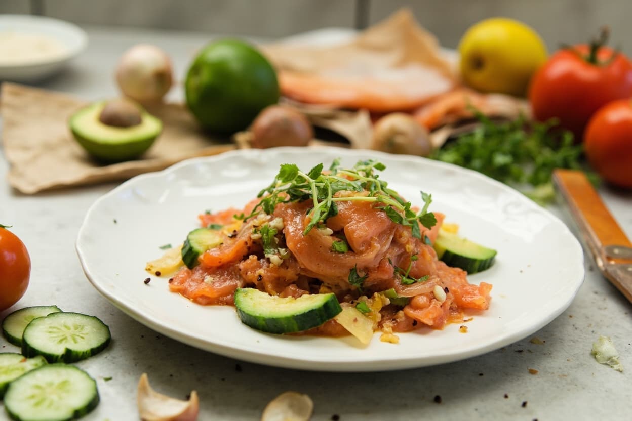 Salmon Ceviche with Cucumber and Avocado