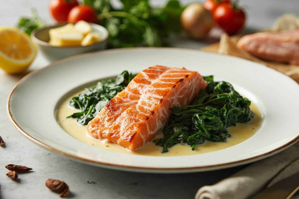 Salmon with Lemon-Cream and Spinach
