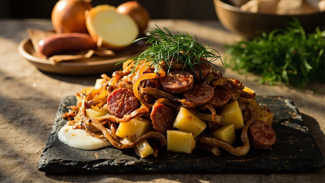 Sausage and Potato Hash with Butter-Fried Onions