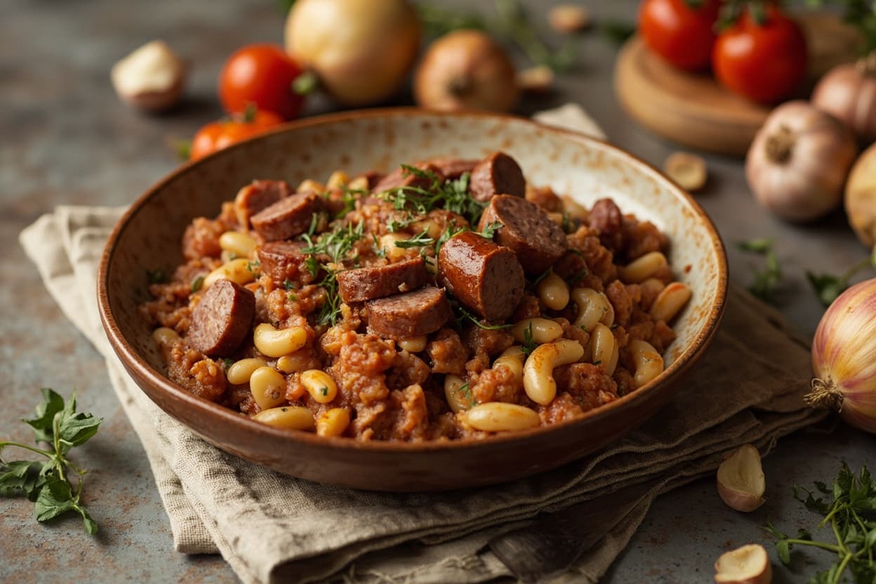 Sausage and White Bean Skillet with Sofregit