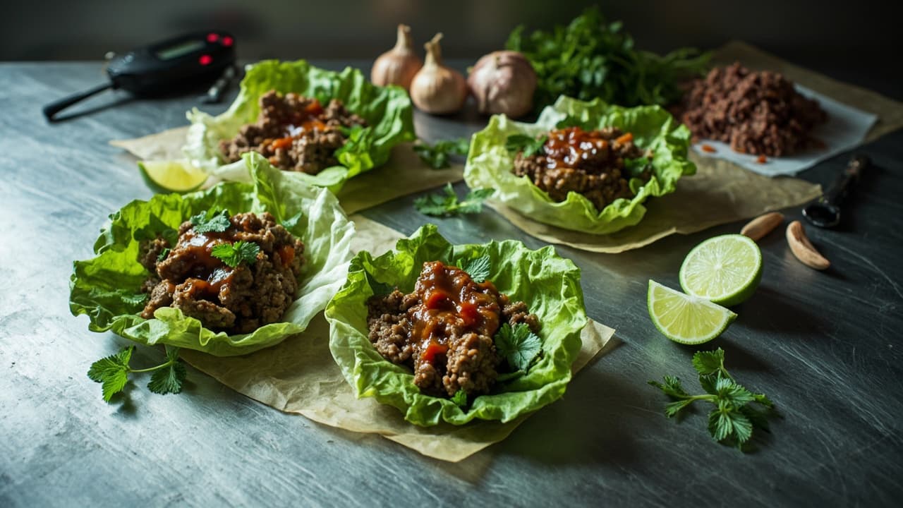 Seared Ground Beef Lettuce Cups with Mint and Chili
