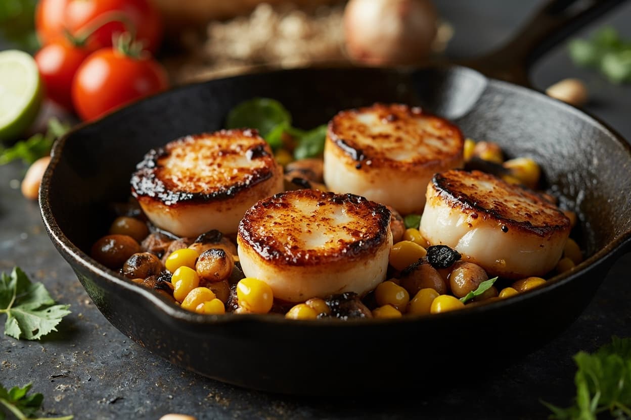 Seared Scallops over Charred Corn