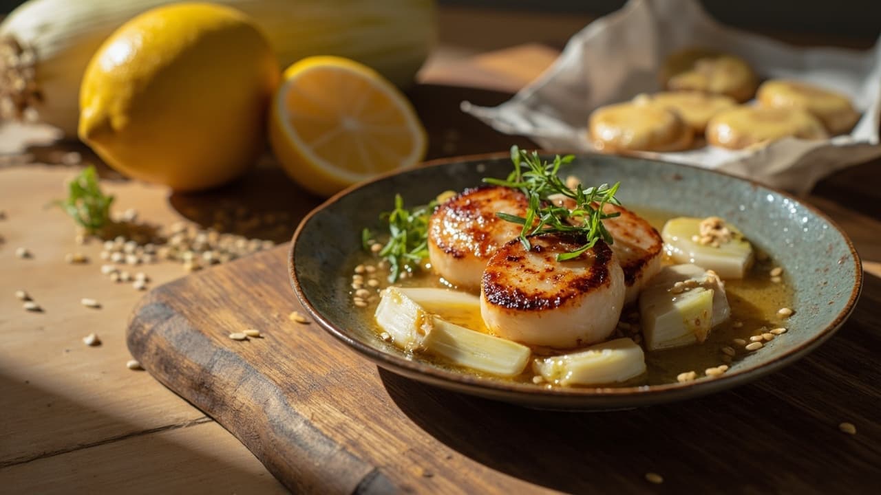Seared Scallops with Charred Fennel and Sesame