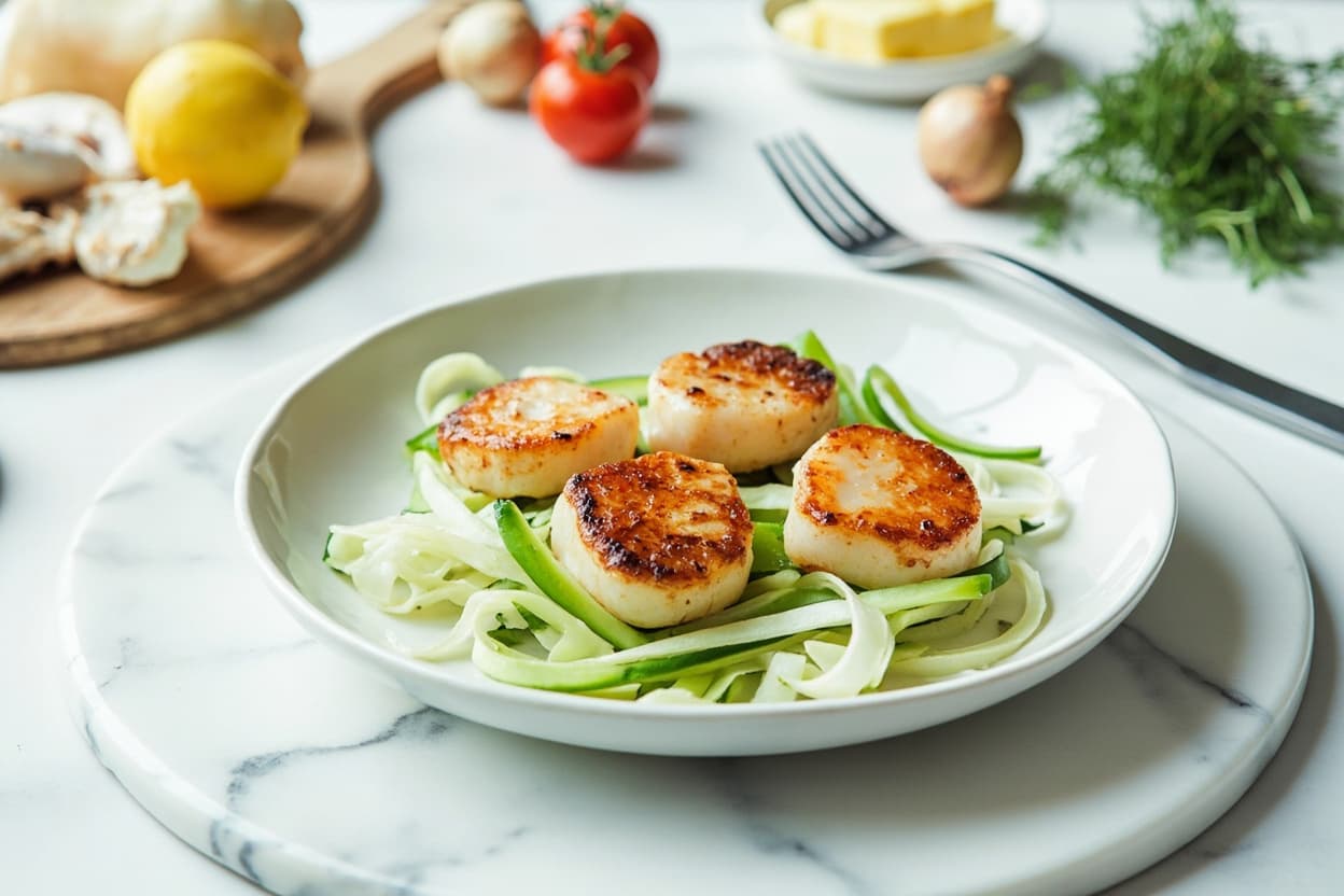 Seared Scallops with Cucumber Ribbons