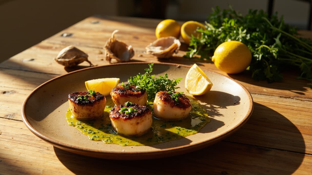 Seared Scallops with Garlic Parsley Oil