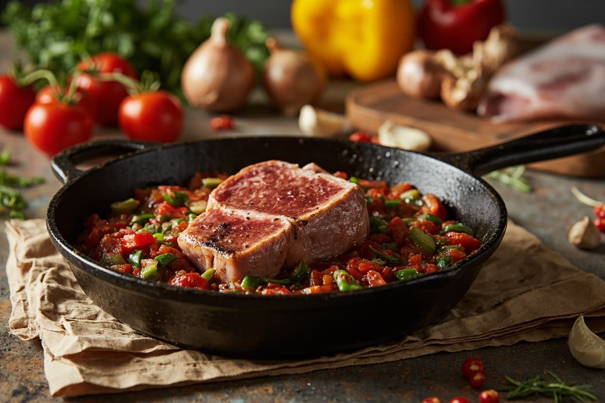 Seared Tuna over Pepper-and-Onion Sofrito