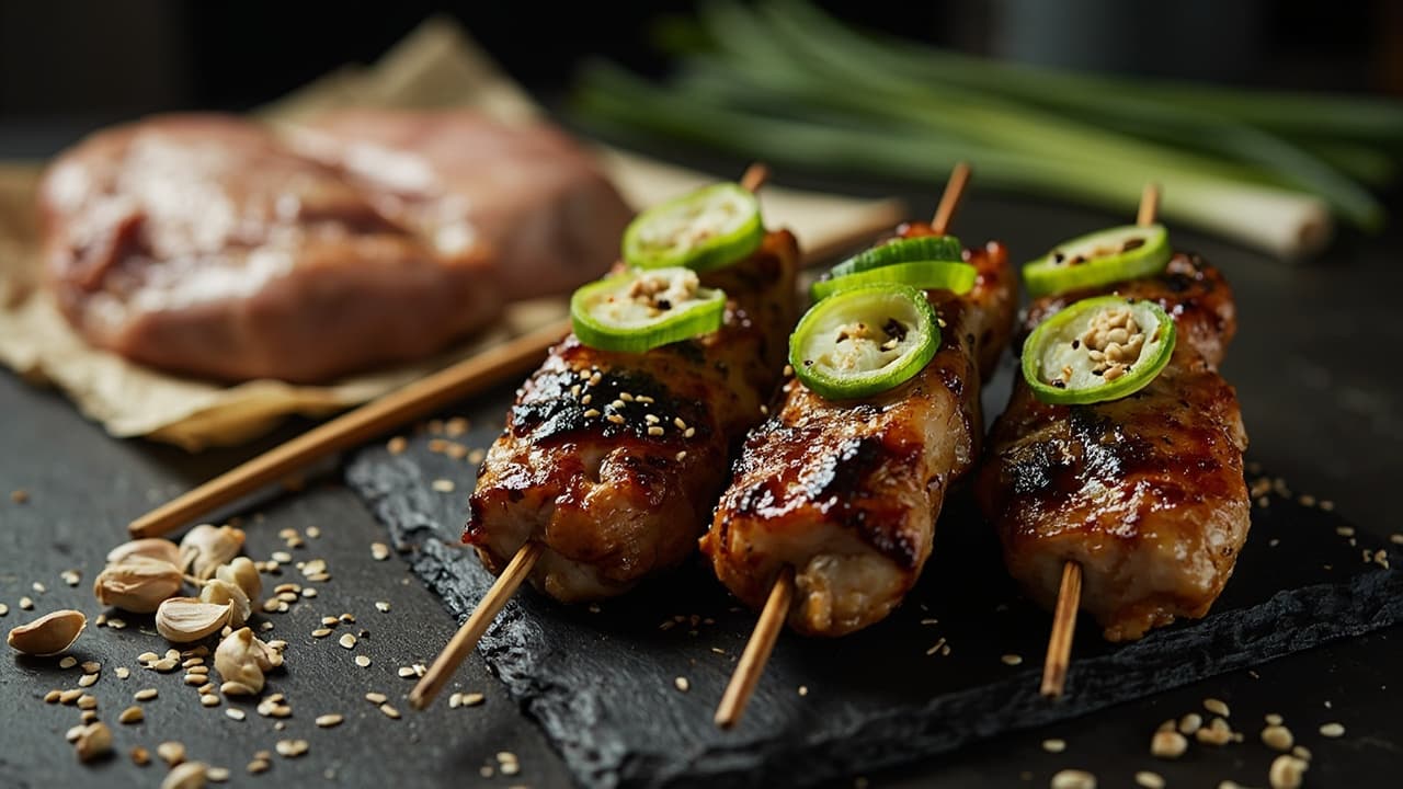Sesame Chicken Yakitori with Scallion
