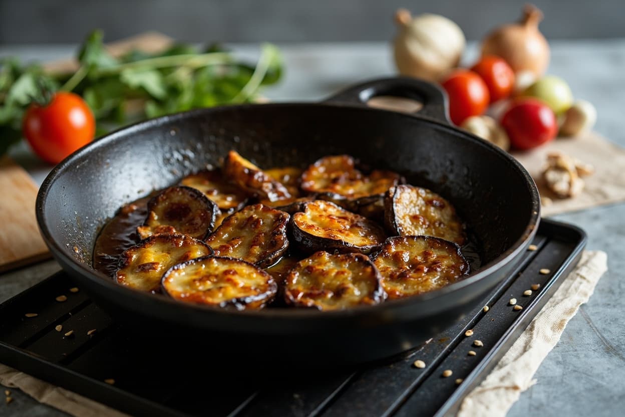 Sesame Soy Glazed Eggplant Skillet