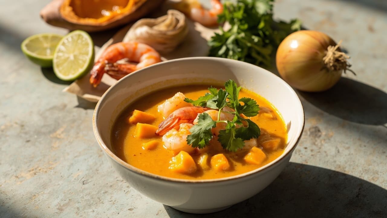 Shrimp and Sweet Potato Soup with Lime and Cayenne