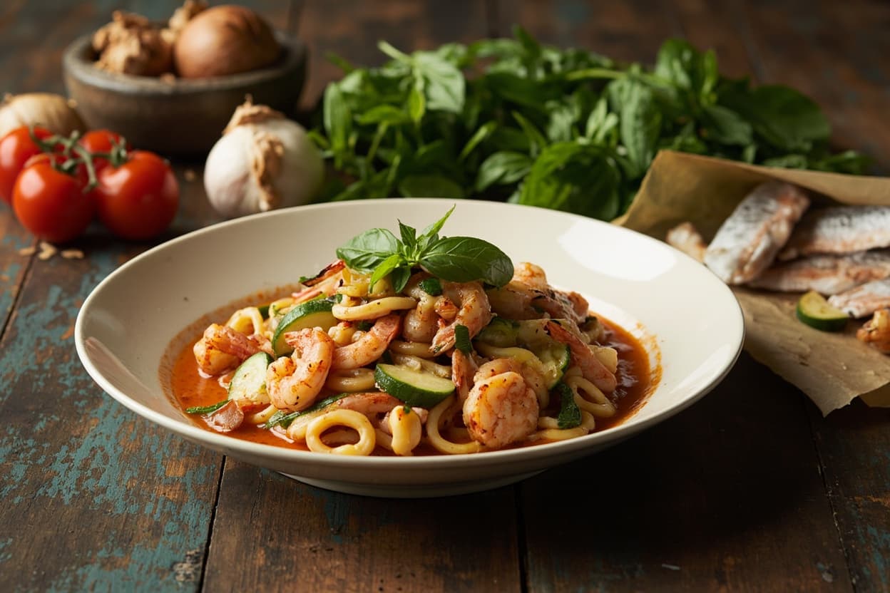Shrimp and Zucchini Skillet with Basil