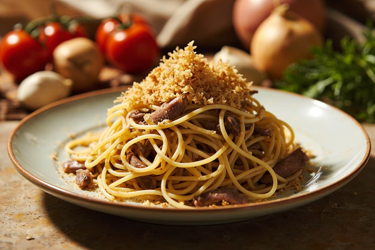 Sicilian Sardine Spaghetti with Toasted Breadcrumbs
