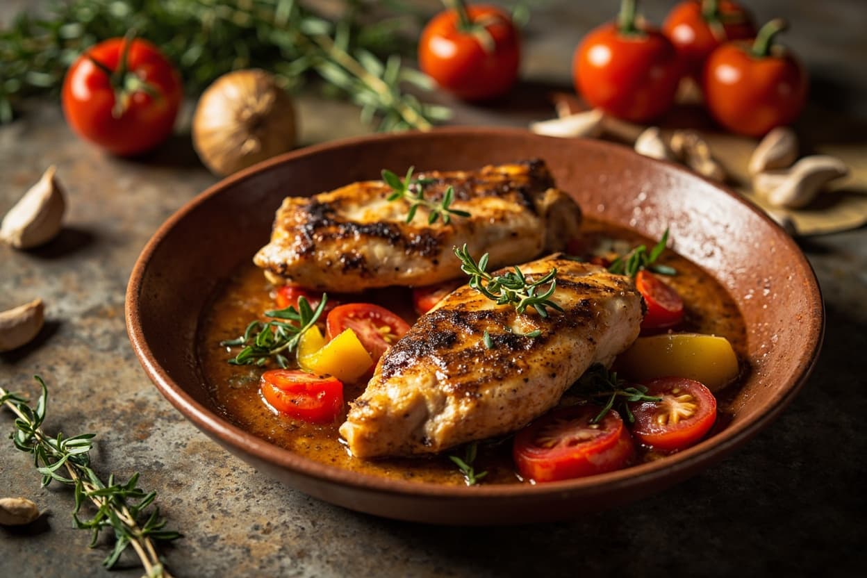 Skillet Chicken Provencal with Peppers and Tomato