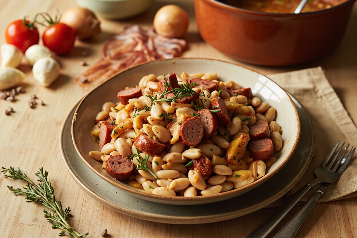 Slow-Baked White Beans with Sausage