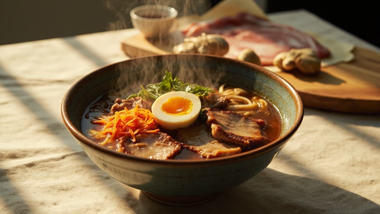 Slow-Braised Pork Belly Ramen with Soft-Boiled Egg