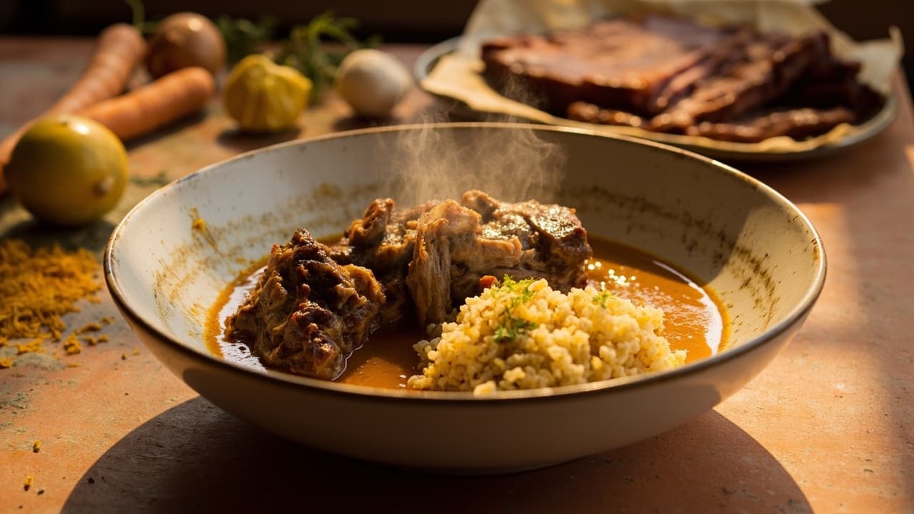 Slow-Cooked Beef Brisket with Saffron and Lemon