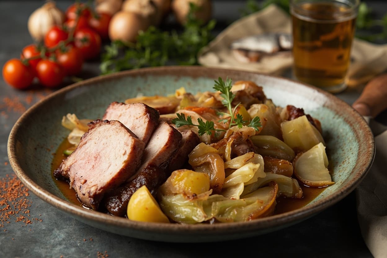 Slow Pork Belly with Cabbage and Potato