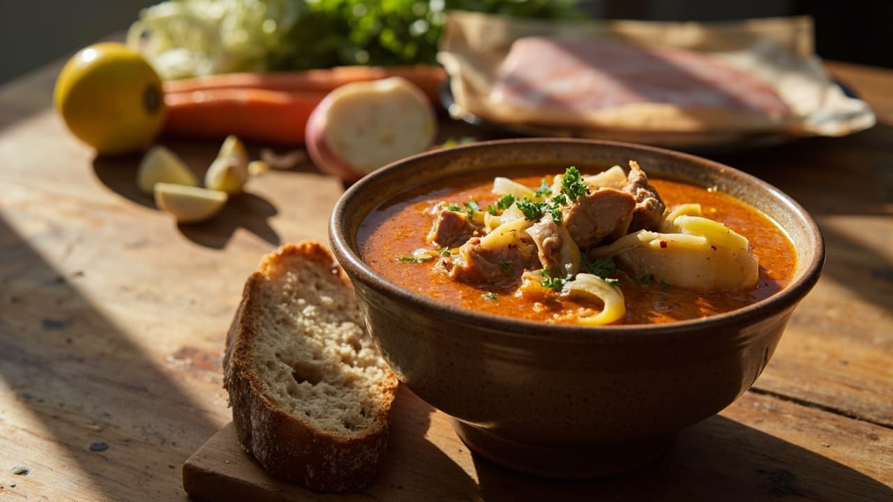 Slow-Simmered Pork Belly and Cabbage Stew with Lemon and Paprika